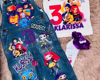 Huntrix  Birthday Outfit | Custom Denim Pant Overalls  & Personalized Shirt