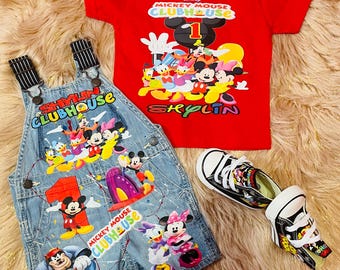 Mickey Mouse Clubhouse Birthday Outfit | Custom Denim Overalls Set