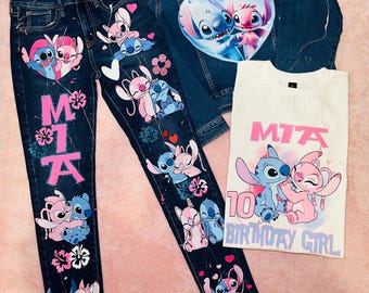 Personalized Stitch Birthday Outfit – Custom Denim Jacket, Jeans & Shirt Set