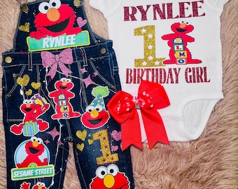 Personalized Birthday Outfit for Girl, Se First Birthday Outfit, Custom Denim Overalls,  Birthday Onesie