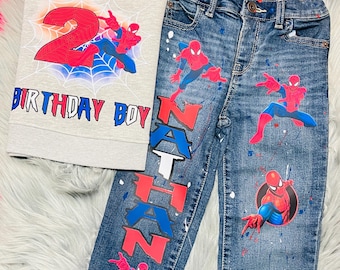 Custom Spider-Man Birthday Outfit | Personalized Jeans Set