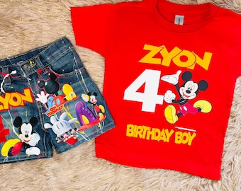 Personalized Mouse Birthday Boy Outfit, Custom Boys Birthday Shirt and Denim Shorts Set, Mouse Birthday Outfit, Toddler Birthday Set