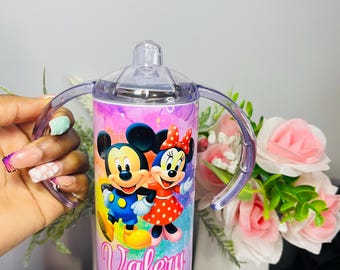 Personalized Mickey Minnie Sippy Cup | Custom Name Toddler Spill Proof Cup