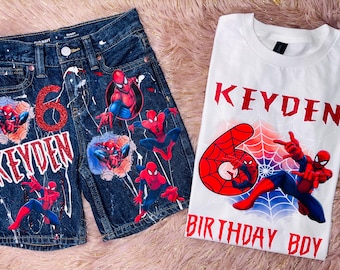 Personalized Spider Birthday Outfit, Custom Name Shirt and Shorts Set