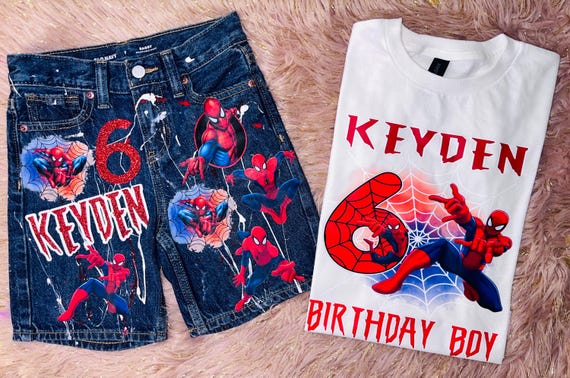 Personalized Spider Birthday Outfit, Custom Name Shirt and Shorts Set