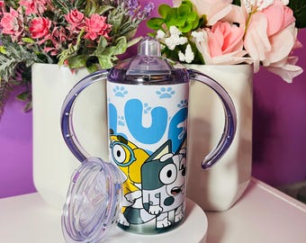 Blue Dog Toddler Tumbler, 2-in-1 Sippy Straw Cup, Easy Grip Handles