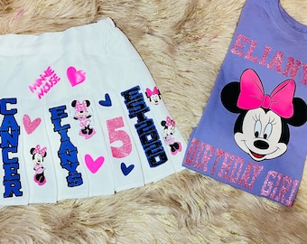 Tenue d'anniversaire Minnie Mouse personnalisée – Ensemble chemise et jupe plissée personnage Minnie