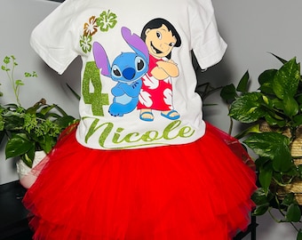 Tenue d'anniversaire personnalisée Lilo & Stitch - Ensemble de tutu personnalisés