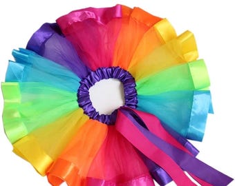 Rainbow Tulle Tutu Skirt with Bow – Girls Birthday Outfit