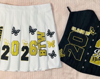 Custom Senior 2026 Outfit • Glitter Pleated Skirt & Corset