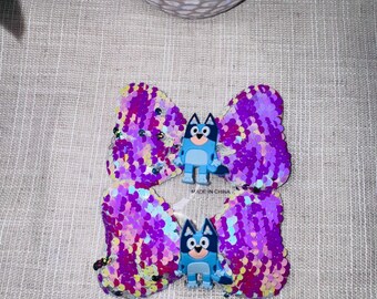 Blue  Sequin Hair Bow – Handmade Cartoon Hair Clip