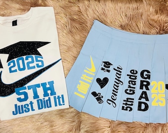 Custom Blue Grad Skirt Set, Personalized 5th Grade Graduation Shirt 2025