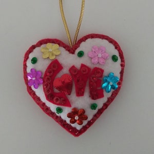 Handmade Bucilla Felt and Sequin HEART Ornament 3 1/2&quot;x 3 1/2&quot;