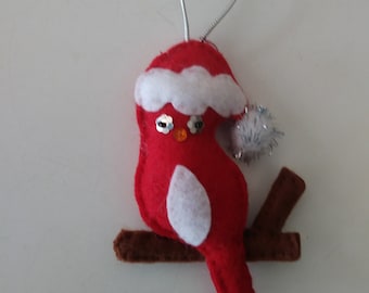 Handmade Felt BIRD ON BRANCH Ornament 5&quot;h  x 3 1/2&quot; w