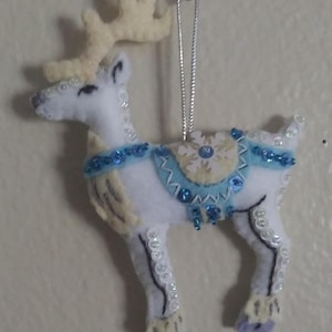 Handmade Bucilla Felt and Sequin REINDEER Ornament 4 x 4 1/2&quot;