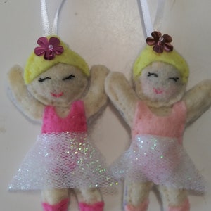Set of 2 Handmade Felt  BALLERINA Ornaments 3 1/2&quot; x 2&quot;