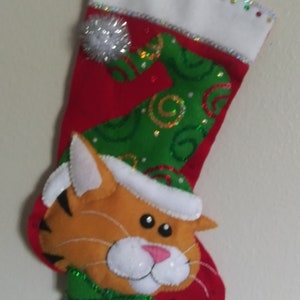 Finished Dimensions Stocking FESTIVE KITTY 18 inches UNIQUE