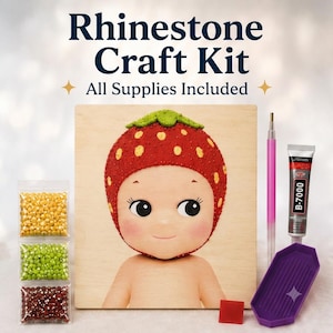 Bedazzle Canvas Kit – Strawberry Hat Doll Design – Sparkle Gem Board