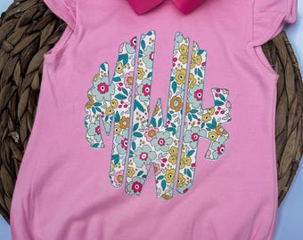 Floral Monogram Romper | Custom Initial Baby Girl Outfit (DTF Print)