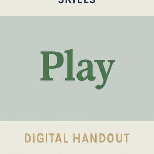 Può includere: Un opuscolo digitale con il testo «SPEECH & LANGUAGE SKILLS», «Play» e «DIGITAL HANDOUT». Lo sfondo presenta strisce orizzontali in crema, verde-azzurro chiaro e rosso.