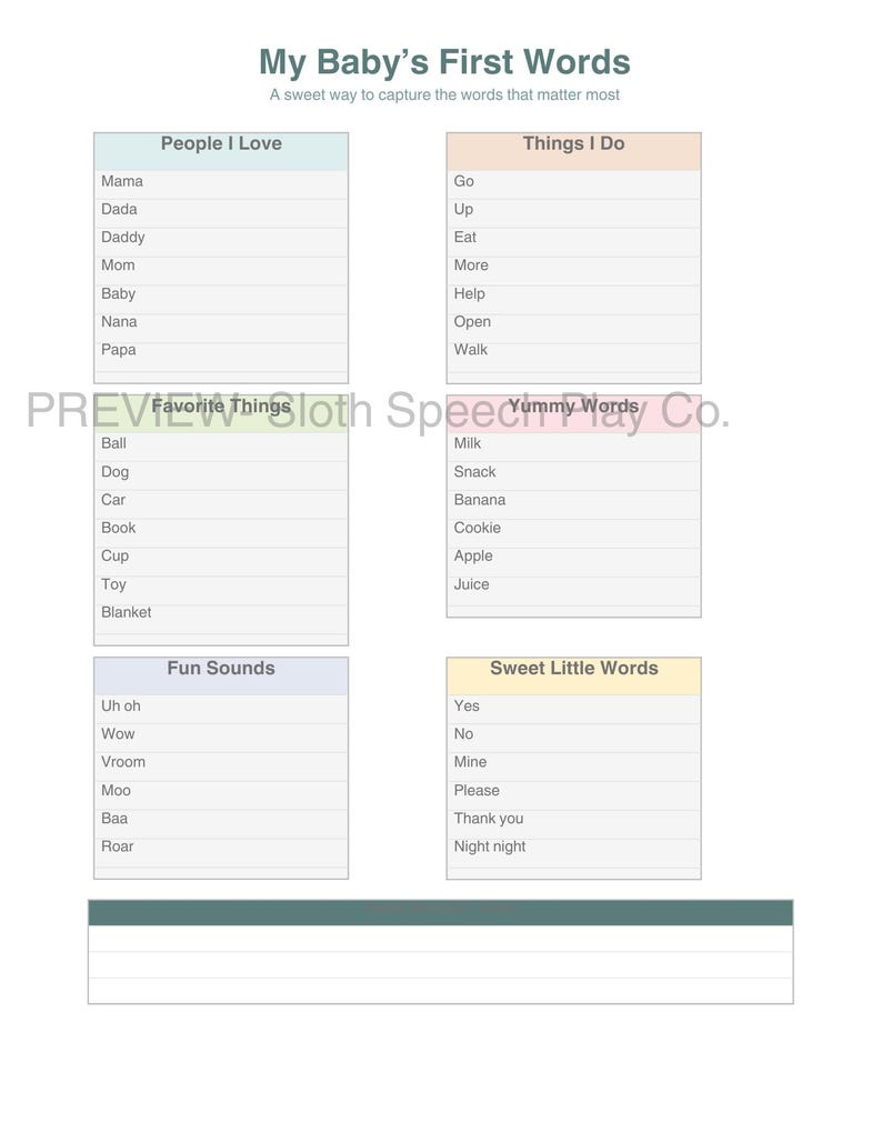 My Baby’s First Words Tracker – Printable Speech & Language Milestone ...