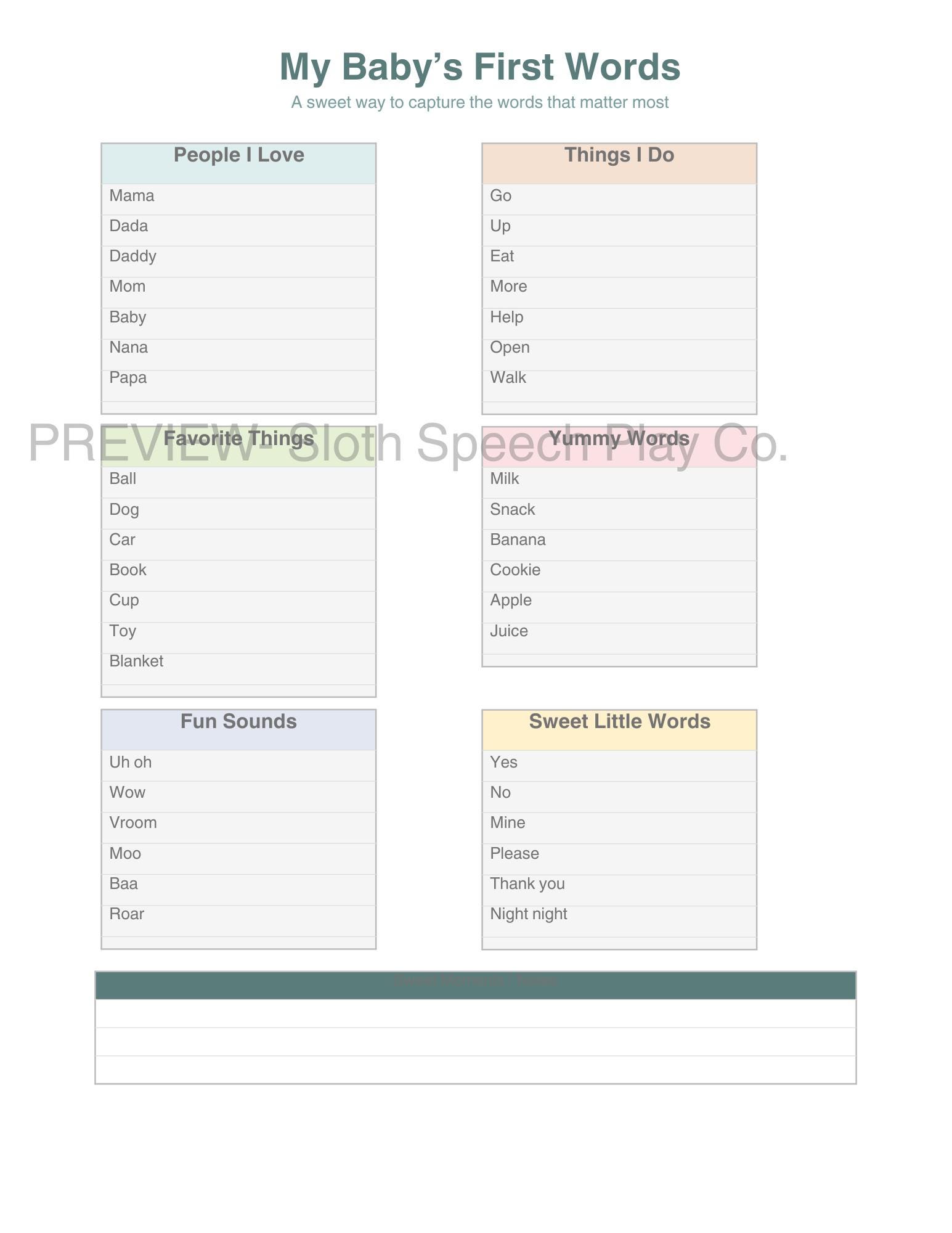 First Word My Baby’s First Words Tracker – Printable Speech & Language Milestone ...