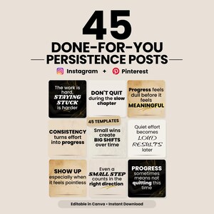 Persistence Quote Templates for Canva | 45 Instagram Pinterest Posts | Digital Download