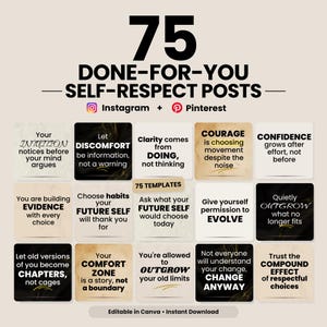 Zitate Vorlagen für Selbstachtung für Canva | 75 Instagram Pinterest Beiträge | Digitaler Download