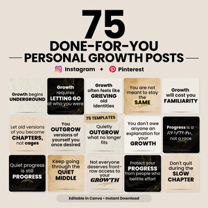 Sjablonen voor persoonlijke groei voor Canva | 75 Pinterest-berichten op Instagram | Digitale download