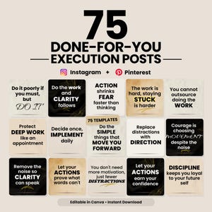 Execution Quote Templates for Canva | 75 Instagram Pinterest Posts | Digital Download