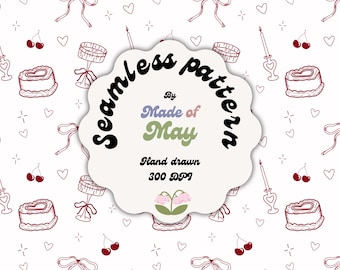 Girly romantic valentine Seamless Pattern | Hearts, Bows, Espresso Martini (Digital Download