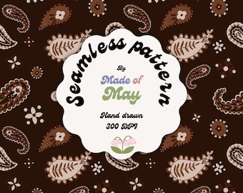 Western Paisley Bandana Print, Brown and Cream Stripe (Digital Download)