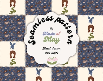 Western Patchwork Bandana Quilt Pattern, Paisley pattern, Cowboy Horseshoe Snake Design (Digital Download)