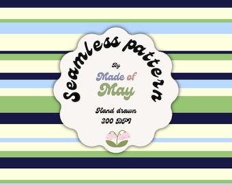 Preppy Stripes Seamless Pattern | Nautical Stripe Pattern | Blue Green Hamptons Fabric Print (Digital Download)