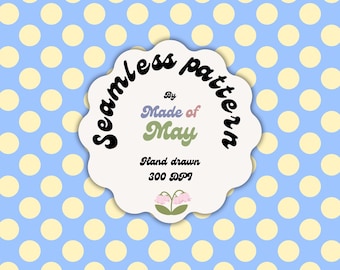 Blue Yellow Polka Dot Seamless Pattern | Hand-Drawn Fabric Print (Digital Download)