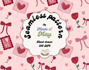 Sweet candy valentine Seamless Pattern | Heart Lollipops, Roses (Digital Download)