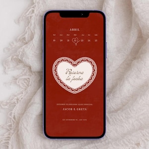 Modello Reserva la Fecha in pizzo vintage, invito elettronico per matrimonio modificabile (download digitale)