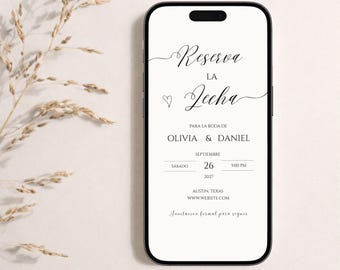 Moderne Save the Date Vorlage, minimalistisches E-vite, digitale Hochzeitseinladung (Canva)