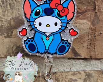 Blue Alien Badge Reel Set | Glitter Acrylic Badge Holder | Retractable Nurse Badge Clip | Valentine & Floral Character Badge