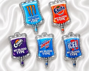 Energy Drink “My Blood Type” Badge Reel Collection – Cute Glitter IV Bag ID Holder. Easter alien badge reel