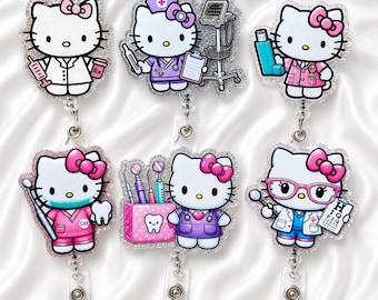Glitter Medical Kitty Badge Reel Bundle | Nurse, Dental, RT, Doctor & Healthcare Acrylic Badge Reels | Glitter Retractable ID Holder