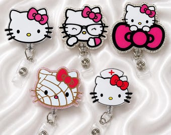 Kitty Badge Reel Set | Pink Bow Badge Holder | Nurse Badge Reel | Glitter Acrylic ID Holder | Badge Clip for Nurses Teachers Off Staff