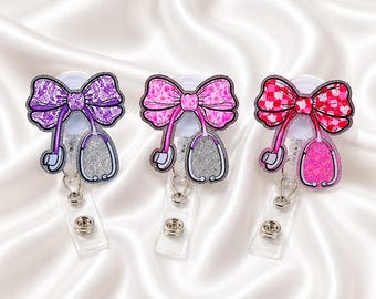 Glitter Stethoscope Bow Badge Reel | Cute Stethoscope Bow Badge Reel