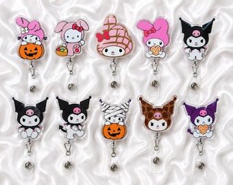 Pink character Badge Reel Set | Acrylic Retractable ID Holder | Kawaii Nurse Badge Reel | Pastel Badge Accessories