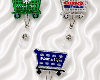Shopping Cart Badge Reel Set | Grocery Store Inspired Retractable ID Holder | Cute Acrylic Badge Clip for Retail Workers & Cashiers