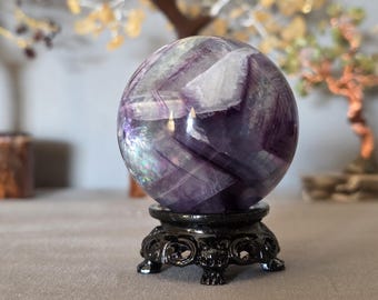 Fluorite Sphere with clarity and rainbows, Crystal Healing Stone