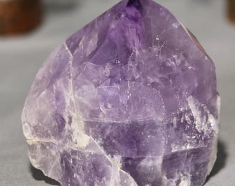 Brazilian Amethyst Point: Polished, Raw Sides, Shimmering Rainbows, Phantoms – Home Decor Crystal