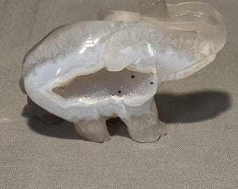 Agate elephant with druzy
