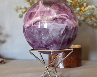 Purple Fluorite Sphere with Rainbows, Crystal Healing Stone