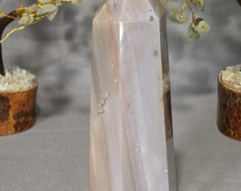 Polished Agate Tower: Earthy Beige, Blue Chalcedony, Mellow Vibe Crystal Collection